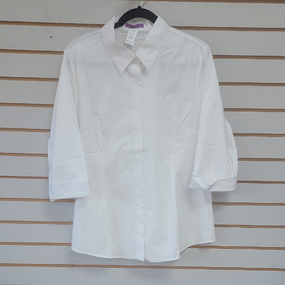 Tops - Elegant White Women's Button-Down Shirt. Avaliable In Small Size To 6xl